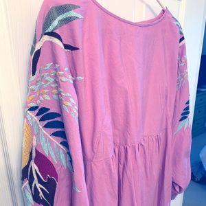 Free People Lilac Embroidered Shirt Dress